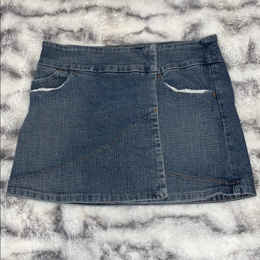 bebe denim mini skirt